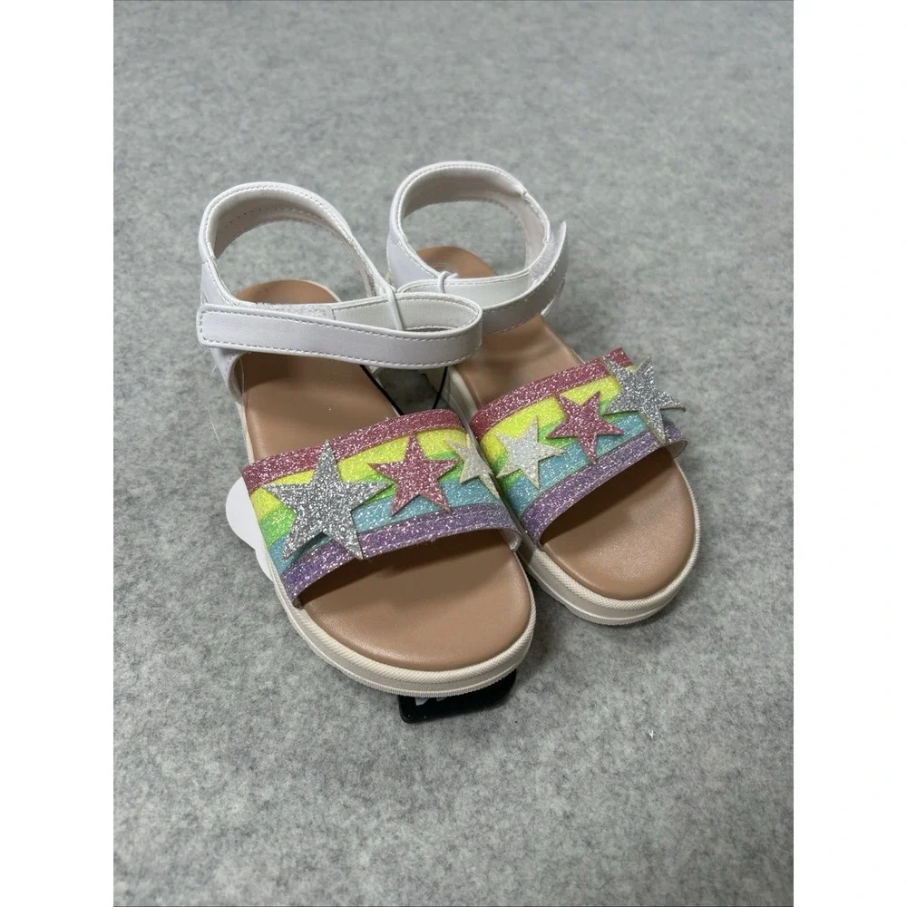 Wonder Nation Toddler Girls White Sandals Rainbow Stars Size 11 Adjustable NWT